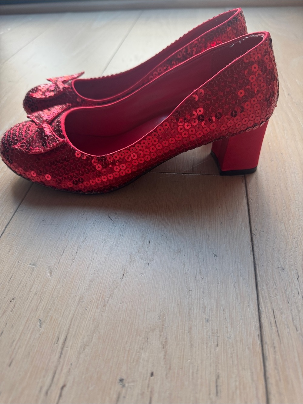 Dorothy Halloween Shoes- Wizard of Oz . Red Sequin Block Heel Pumps